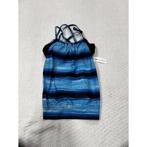 Holipick Blue and Black Striped Tankini Top Size XS Cross Back Design NWT